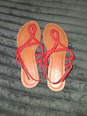 Braided Red Strappy Women's Sandals with Adjustable Ankle